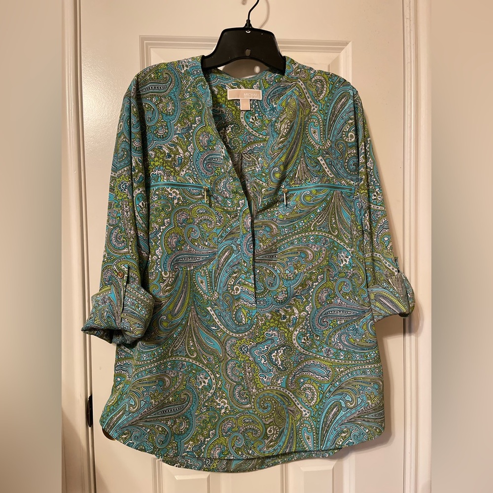 MICHAEL Michael Kors Paisley Blouse in Green and Blue